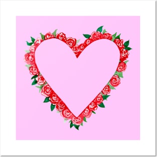 Heart of Roses Floral Wreath Watercolor for Valentine's Posters and Art